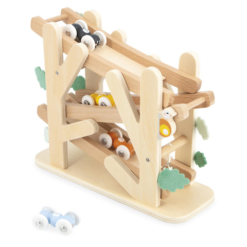 Janod Ant Slide - 3-Level Wooden Track with 4 Rolling Cars
