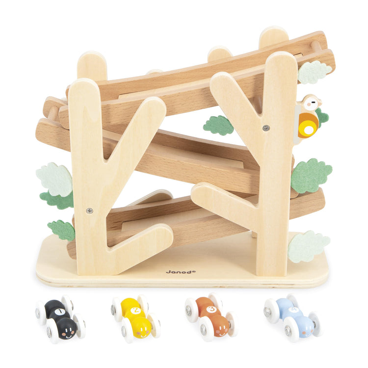 Janod Ant Slide - 3-Level Wooden Track with 4 Rolling Cars