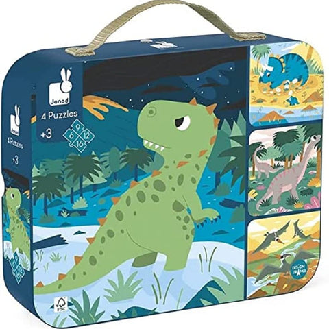 Janod Dinosaur Puzzles - 4 Progressive Puzzles to Master