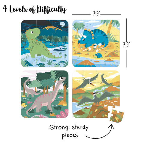 Janod Dinosaur Puzzles - 4 Progressive Puzzles to Master