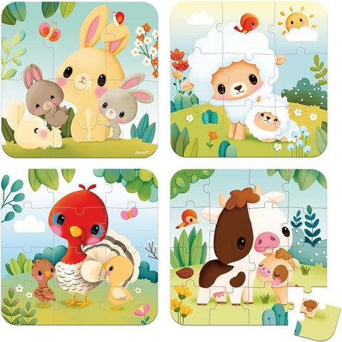 Janod Farm Puzzle Set - 4 Jigsaws in 6, 9, 12 and 16 Pieces