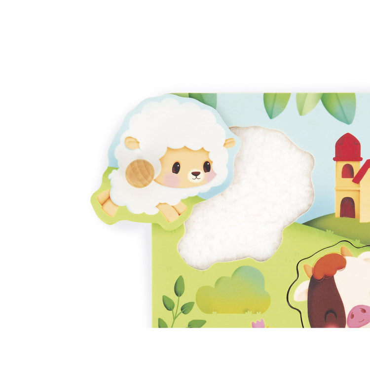Janod Tactile Farm Puzzle - 5 Textured Wooden Animal Pieces