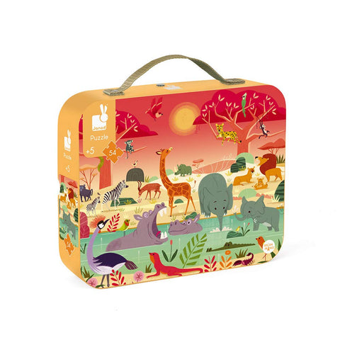 Janod Animal Reserve Puzzle - 54 Pieces With Travel Case