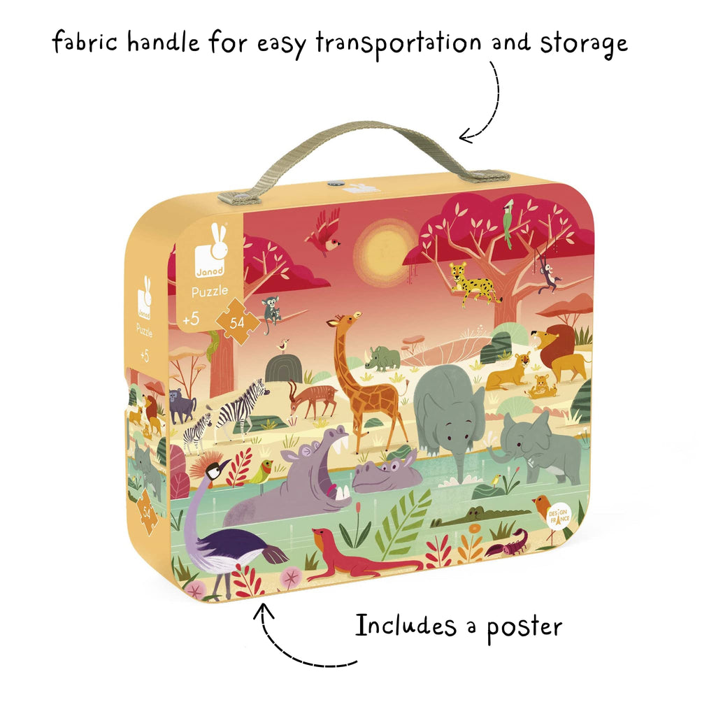 Janod Animal Reserve Puzzle - 54 Pieces With Travel Case