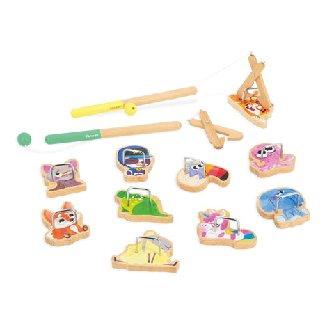 Janod Applepop Fishing Game - 10 Animals, 2 Clamps, FSC
