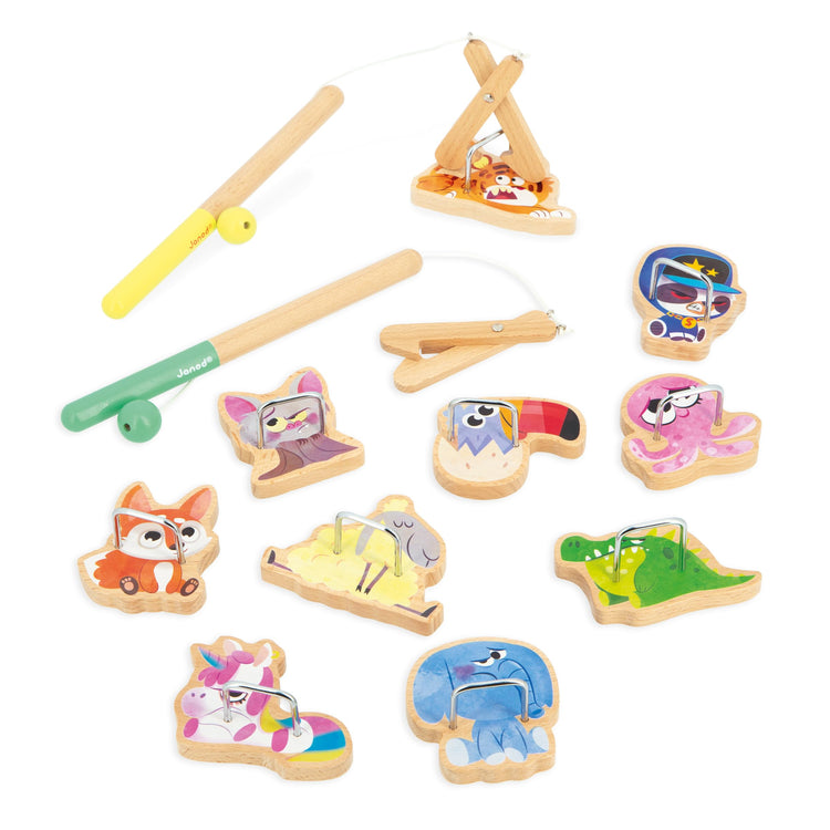 Janod Applepop Fishing Game - 10 Animals, 2 Clamps, FSC