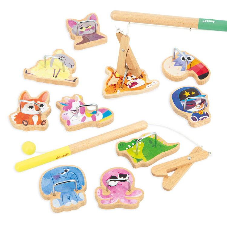 Janod Applepop Fishing Game - 10 Animals, 2 Clamps, FSC
