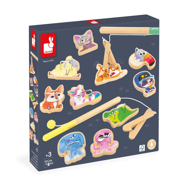 Janod Applepop Fishing Game - 10 Animals, 2 Clamps, FSC