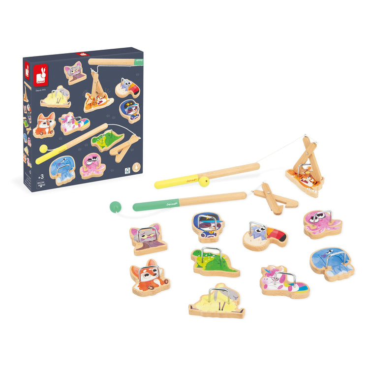 Janod Applepop Fishing Game - 10 Animals, 2 Clamps, FSC