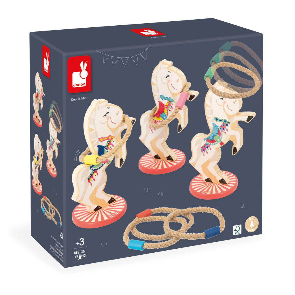 Janod Applepop Horse - Wooden Carnival Ring Toss Party Game