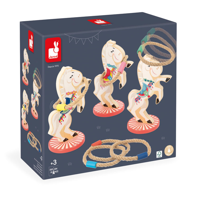 Janod Applepop Horse - Wooden Carnival Ring Toss Party Game