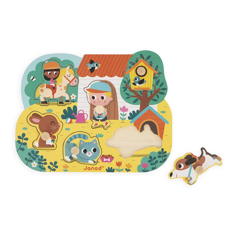 Janod Countryside Peg Puzzle - 6 Wooden Animals for Toddlers