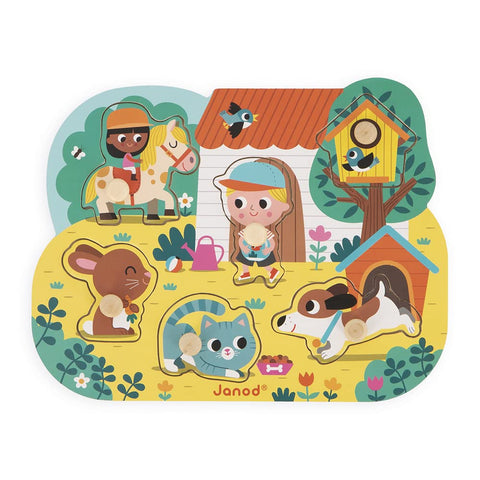 Janod Countryside Peg Puzzle - 6 Wooden Animals for Toddlers