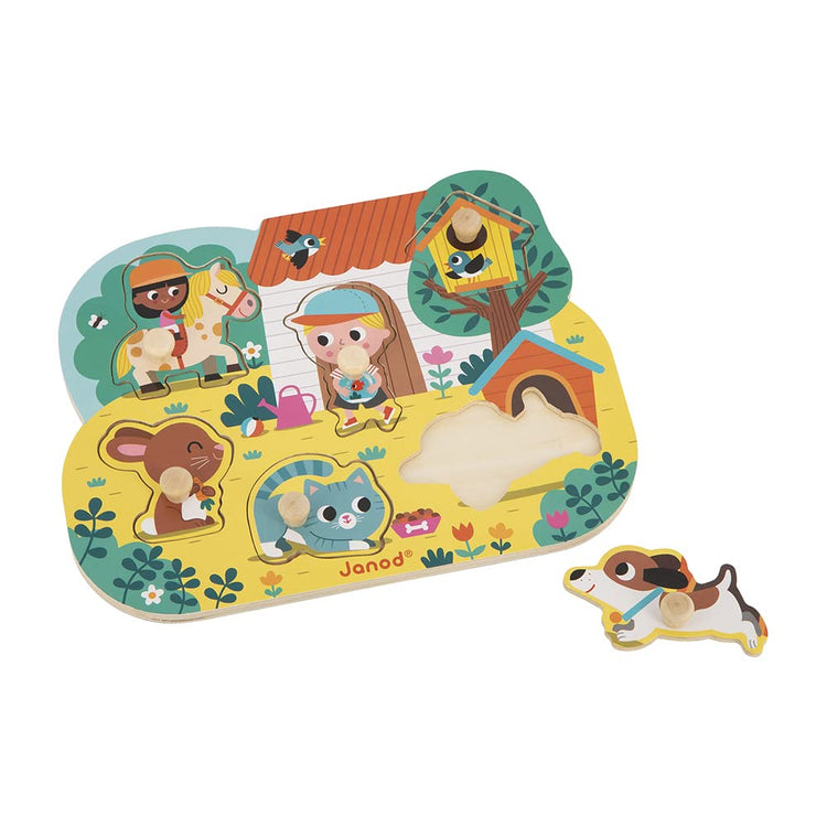 Janod Countryside Peg Puzzle - 6 Wooden Animals for Toddlers