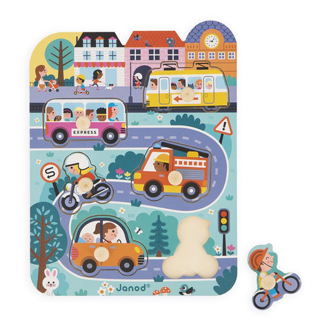 Janod City Peg Puzzle - 6 Wooden Vehicles for Little Hands