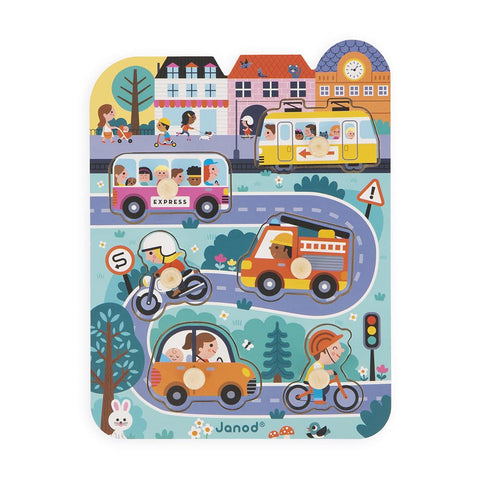 Janod City Peg Puzzle - 6 Wooden Vehicles for Little Hands