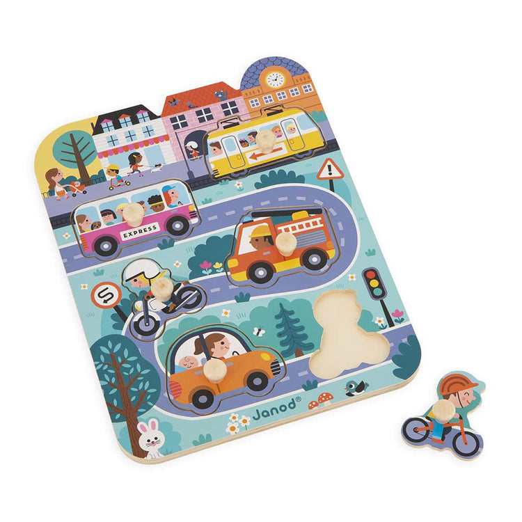 Janod City Peg Puzzle - 6 Wooden Vehicles for Little Hands