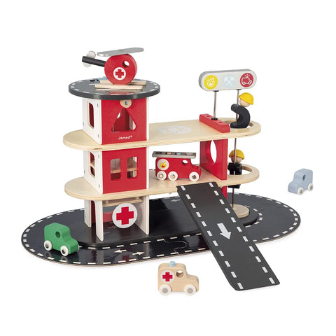 Janod Bolid Fire Station - 5 Vehicles for Wooden Rescue Play