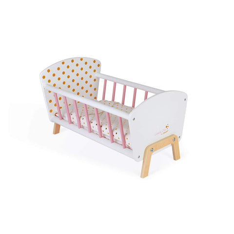 Janod Candy Chic Doll Bed - Wooden Cradle with Pillow & Mattress