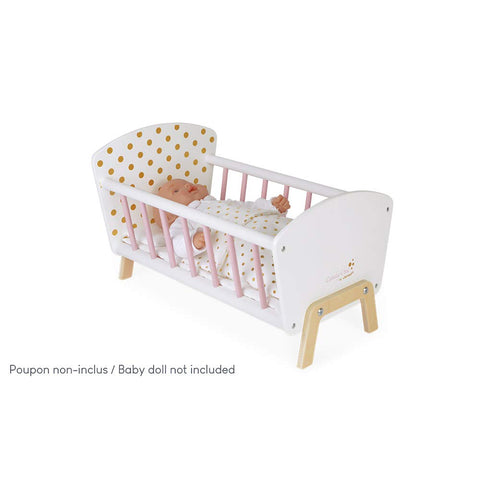 Janod Candy Chic Doll Bed - Wooden Cradle with Pillow & Mattress