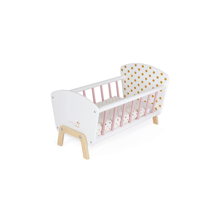 Janod Candy Chic Doll Bed - Wooden Cradle with Pillow & Mattress
