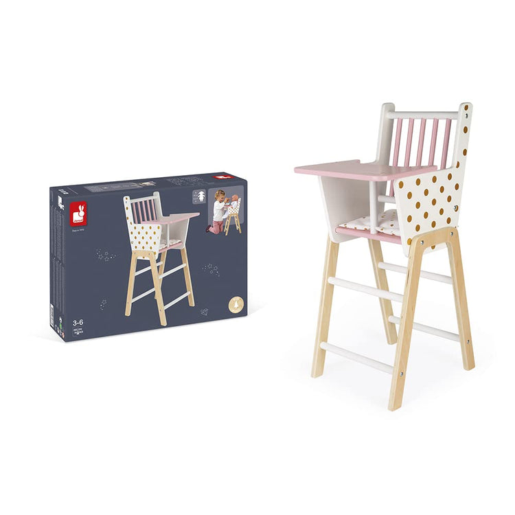 Janod Candy Chic Highchair - Wooden Doll Chair with Cushion