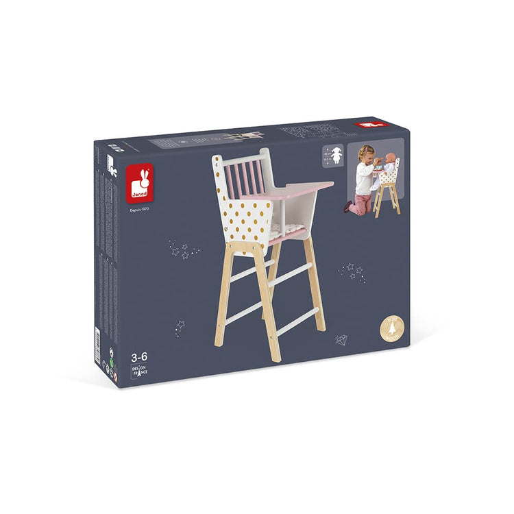 Janod Candy Chic Highchair - Wooden Doll Chair with Cushion