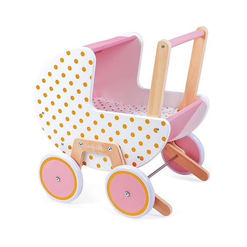 Janod Candy Chic Doll Pram - Wooden Stroller with Blanket