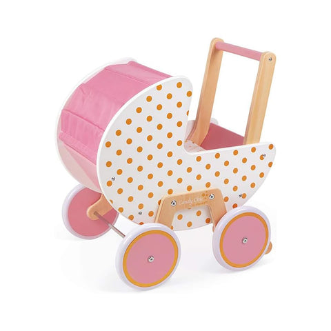 Janod Candy Chic Doll Pram - Wooden Stroller with Blanket