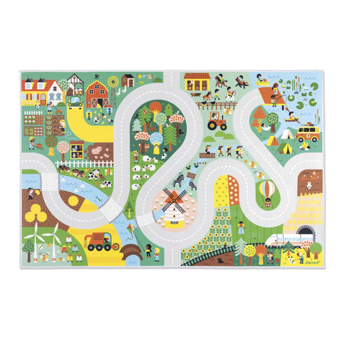 Janod Countryside Car Rug - Soft Non-Slip Play Mat 120cm