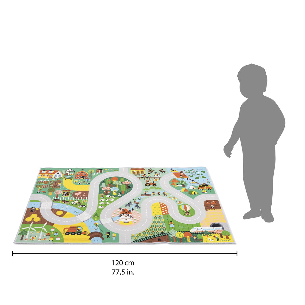 Janod Countryside Car Rug - Soft Non-Slip Play Mat 120cm