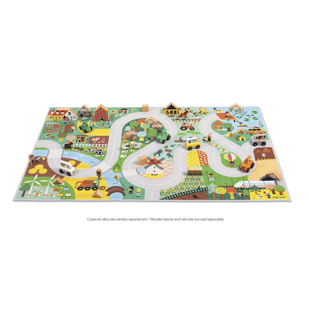 Janod Countryside Car Rug - Soft Non-Slip Play Mat 120cm