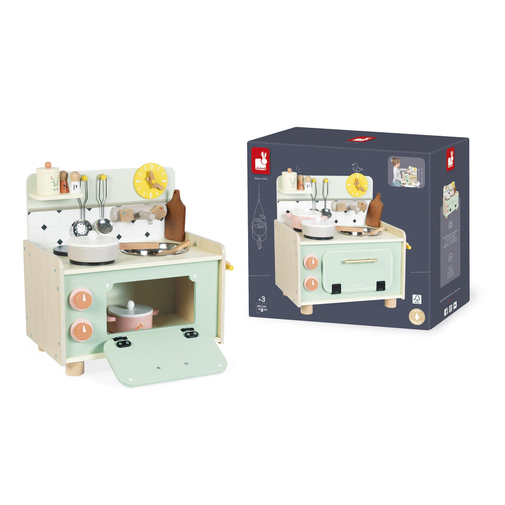 Janod Wooden Kitchenette - 10 Accessories and Sound Knobs