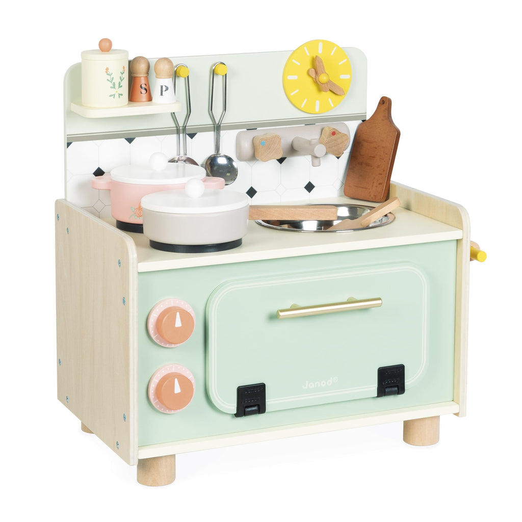Janod Wooden Kitchenette - 10 Accessories and Sound Knobs