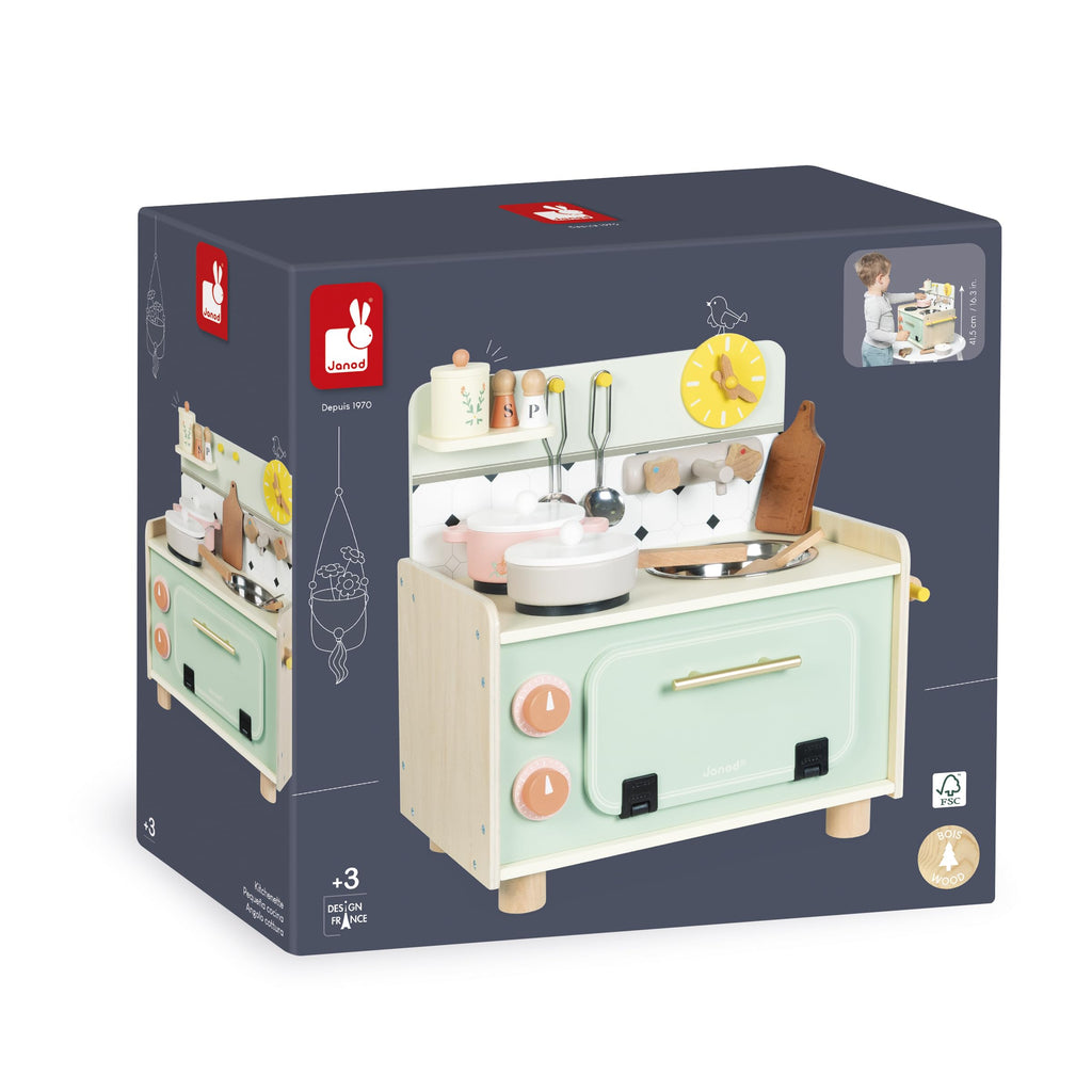 Janod Wooden Kitchenette - 10 Accessories and Sound Knobs