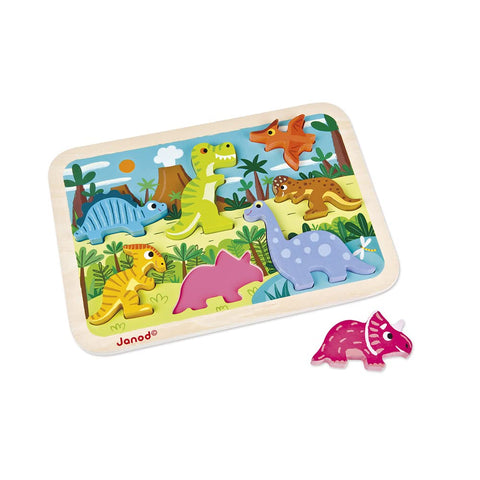 Janod Dinosaur Chunky Puzzle - 7 Easy-Grip Wooden Pieces