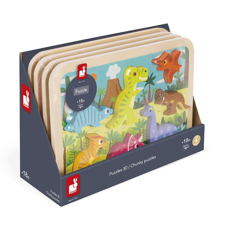 Janod Dinosaur Chunky Puzzle - 7 Easy-Grip Wooden Pieces