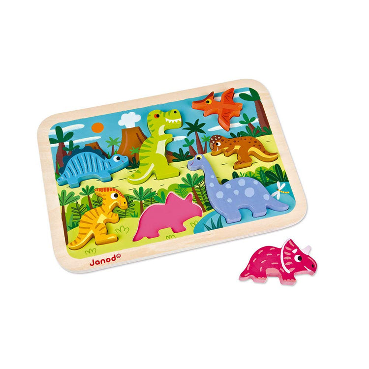 Janod Dinosaur Chunky Puzzle - 7 Easy-Grip Wooden Pieces