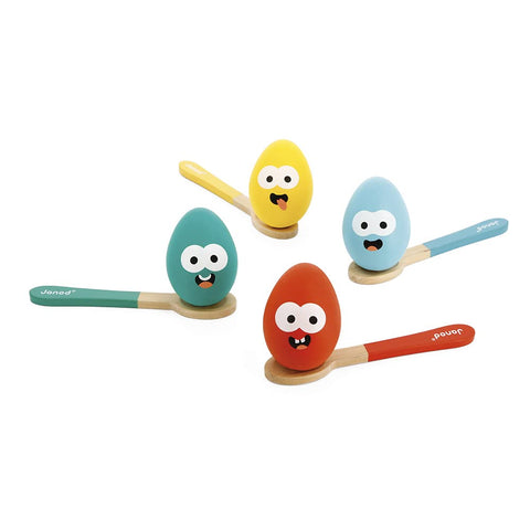 Janod Egg Race Game - 4 Spoons, 4 Eggs, Family Balance Fun
