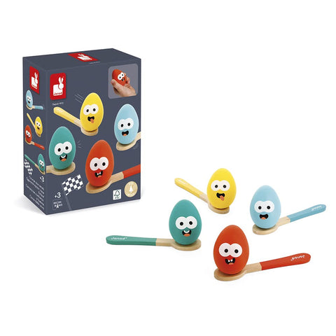 Janod Egg Race Game - 4 Spoons, 4 Eggs, Family Balance Fun