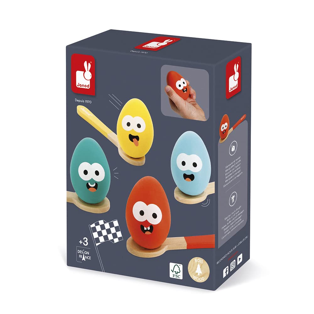 Janod Egg Race Game - 4 Spoons, 4 Eggs, Family Balance Fun