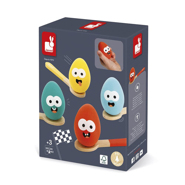 Janod Egg Race Game - 4 Spoons, 4 Eggs, Family Balance Fun
