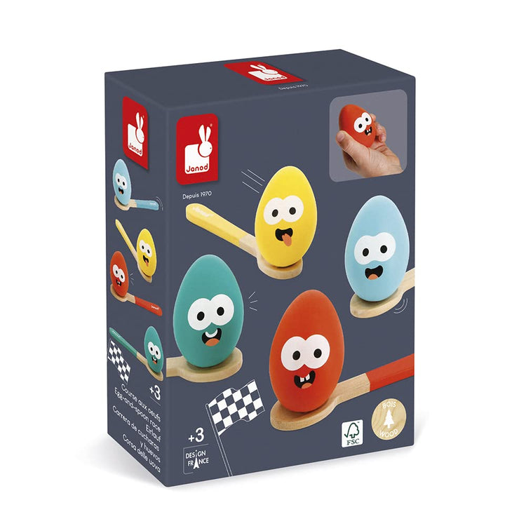 Janod Egg Race Game - 4 Spoons, 4 Eggs, Family Balance Fun