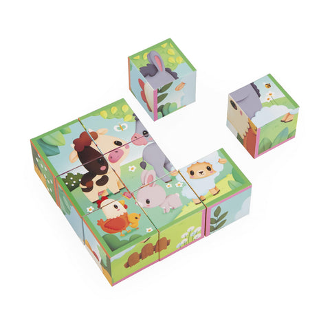 Janod Farm Puzzle Cubes - 6 Travel-Friendly Toddler Puzzles