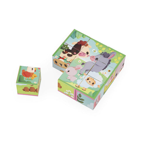 Janod Farm Puzzle Cubes - 6 Travel-Friendly Toddler Puzzles