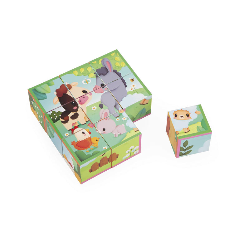 Janod Farm Puzzle Cubes - 6 Travel-Friendly Toddler Puzzles