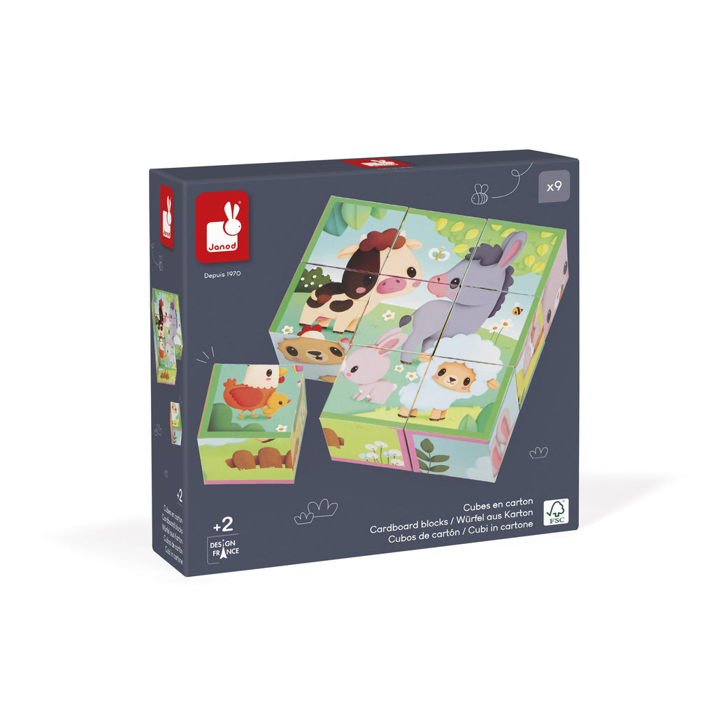 Janod Farm Puzzle Cubes - 6 Travel-Friendly Toddler Puzzles
