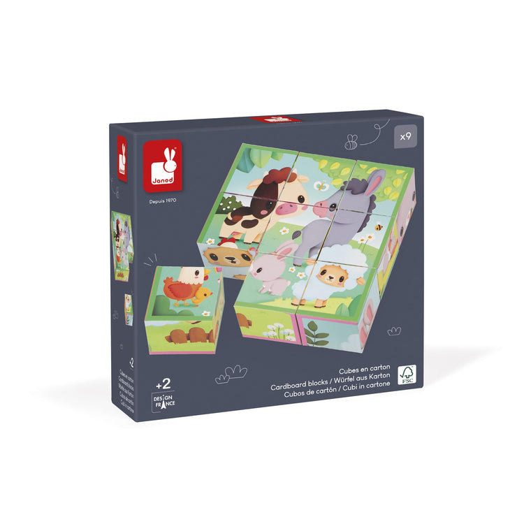 Janod Farm Puzzle Cubes - 6 Travel-Friendly Toddler Puzzles
