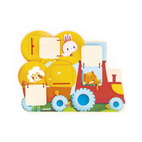 Janod Farm Puzzle - 5 Lift-the-Flap Wooden Animal Surprises
