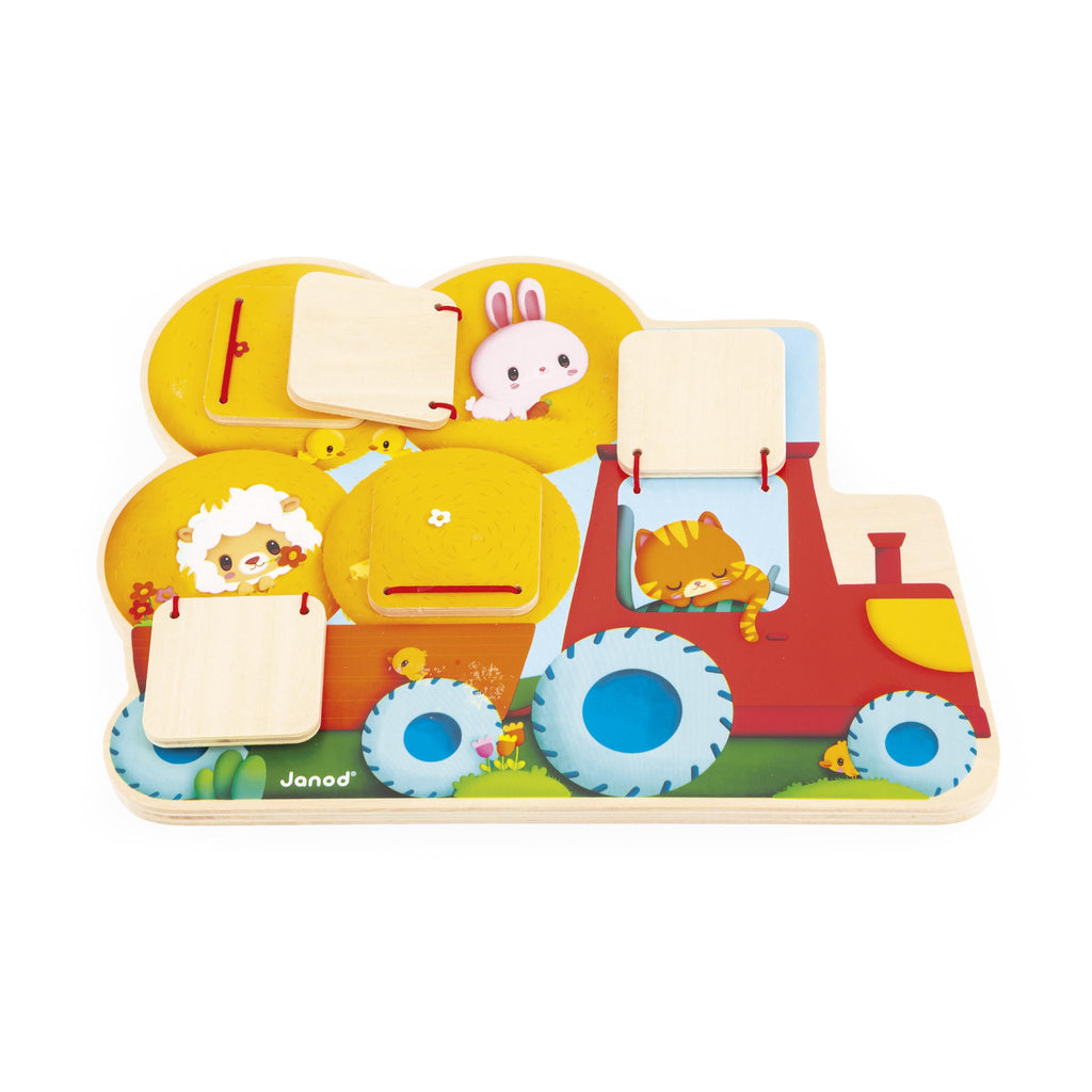 Janod Farm Puzzle - 5 Lift-the-Flap Wooden Animal Surprises